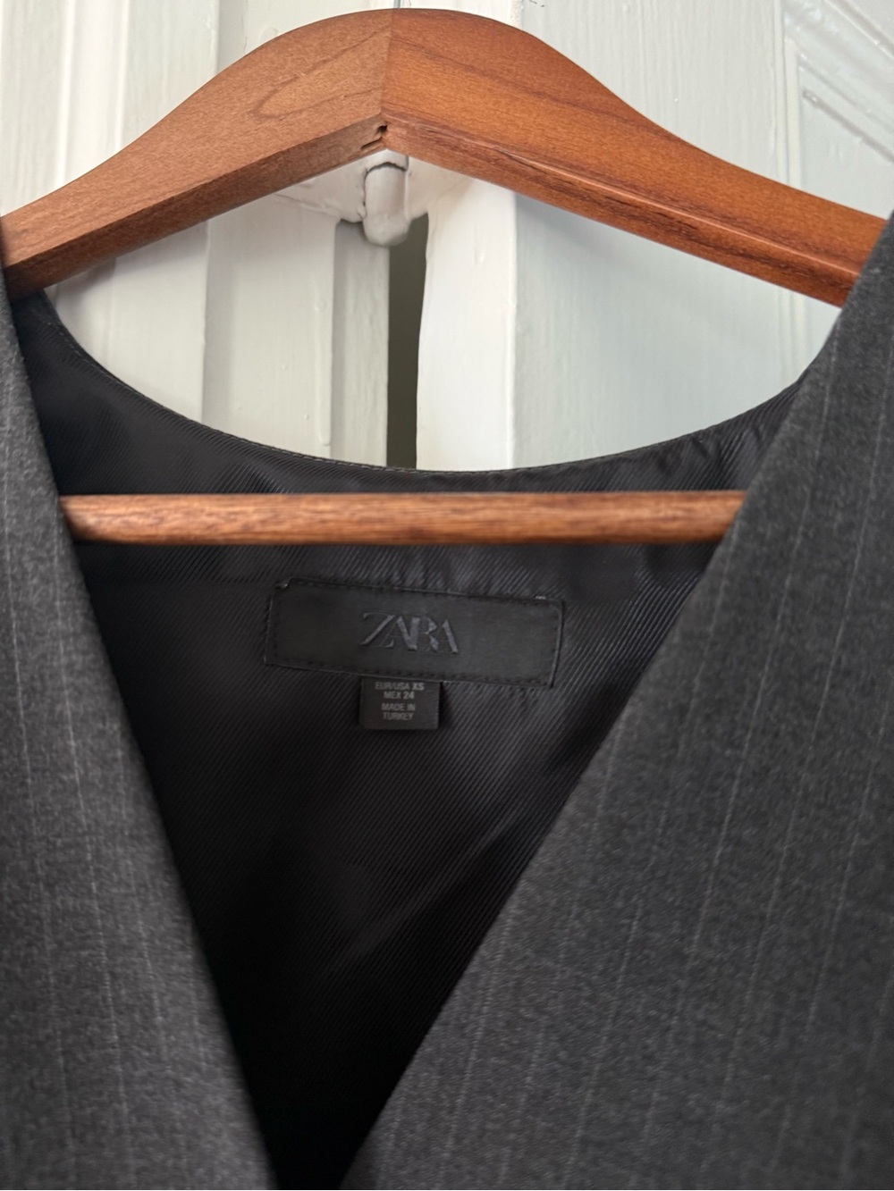 Zara Pinstripe Button Front Top - Charcoal Gray - Picture 2 of 3